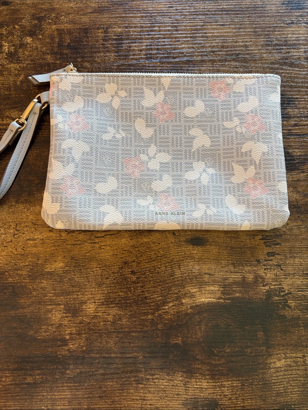 Anne Klein Gray Floral Wristlet Clutch with Pink Accents